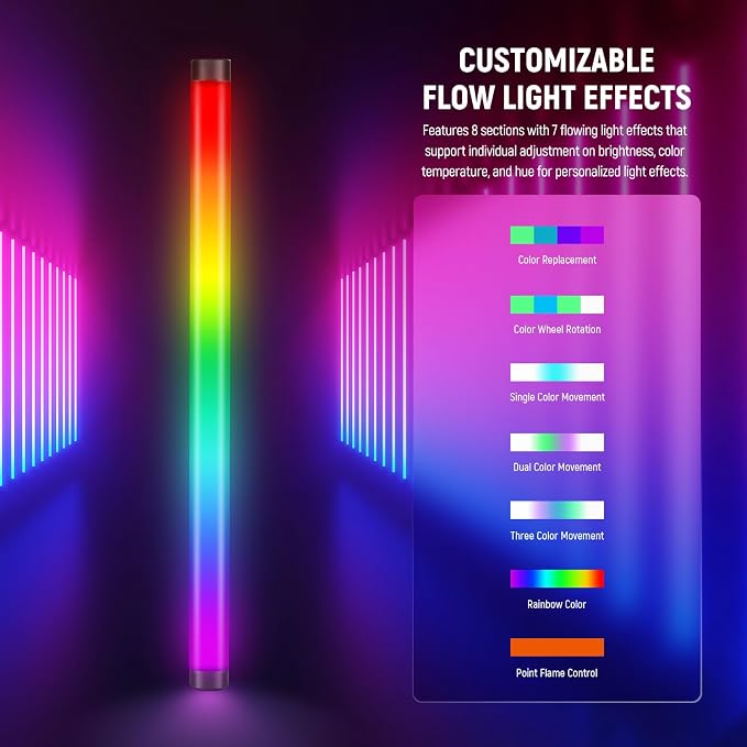 NEEWER TL60 RGB Tube Light, 20W Full Color LED Video Wand, APP/2.4G/DMX Control