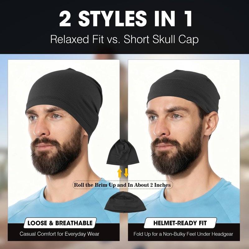 WTACTFUL Cooling Skull Cap for Men Women Breathable Running Caps Sweat Hat Skull Caps Thin Slouchy Beanie for Dreadlock Cycling Motorcycle Riding Hiking Helmet Liner Sport 3Pack Black