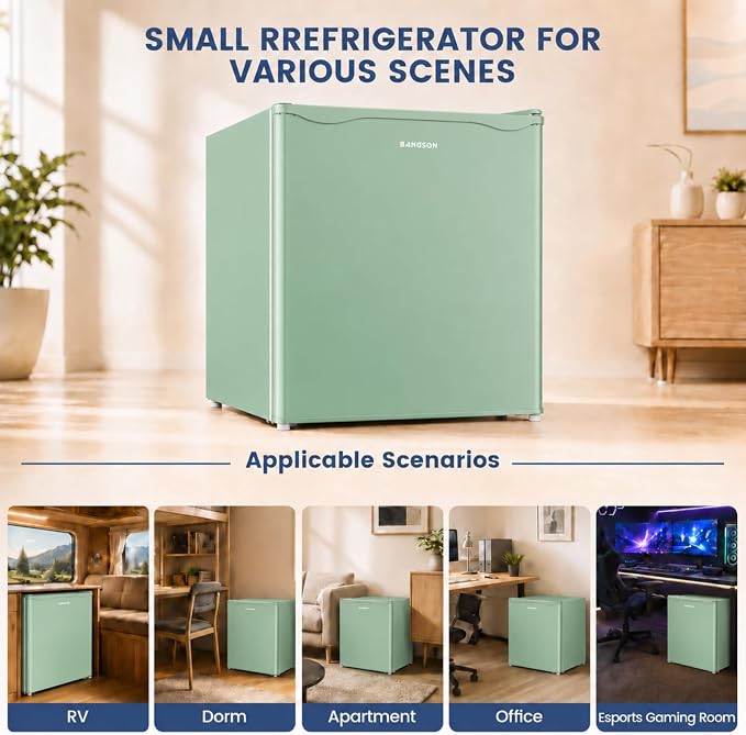 1.7 Cu.Ft Mini Fridge with Freezer for Dorm Office,Green | Compact Refrigerator Office, Energy Saving Small Fridge Reversible Single Door, Low Noise for Bedroom Small Apartment