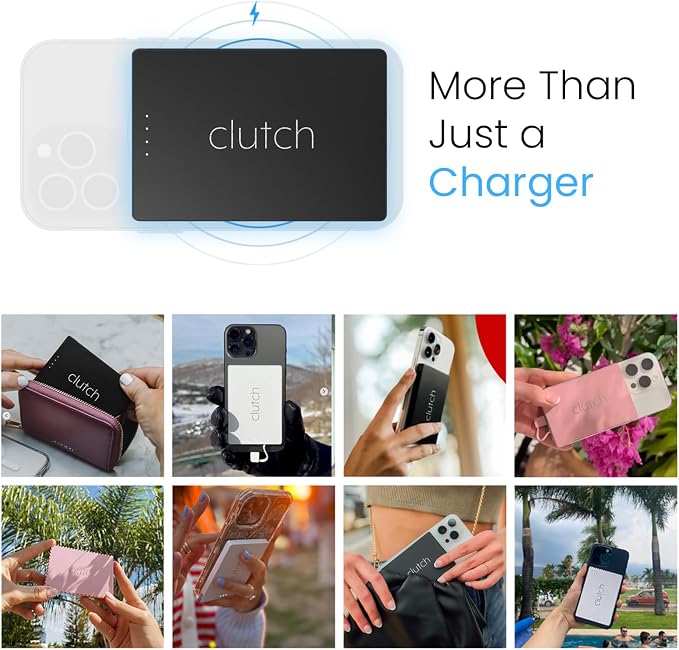 Clutch Pro – World's Thinnest iPhone Charger – Portable Power Bank 5000mAh – Magnetic Built-in Lightning Cable – TSA Approved Travel Charger – iPhone 14 & Earlier – Black