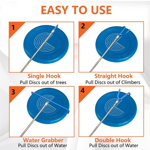 Daily Favorites DF 4-in-1 Disc Golf Retriever Pole - 16-ft Telescopic Stainless Steel, Disc Golf Disc Retriever with Hooks Suction-Cup Carry Bag - Disc Golf Accessories for Water Trees Bushes.