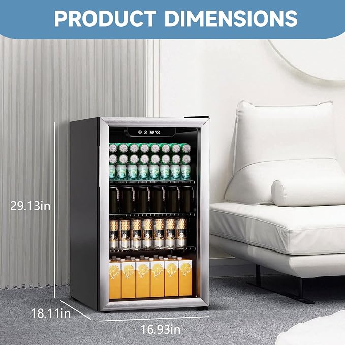 DOGHLY 105 Cans/3.0 Cu.Ft Beverage Refrigerator Glass Door Mini Fridge | Fast Cooling Mini Cooler with Adjustable Shelves for Soda, Beer, Wine, Low Noise Beverage Fridge for Home, Office,and Dorm
