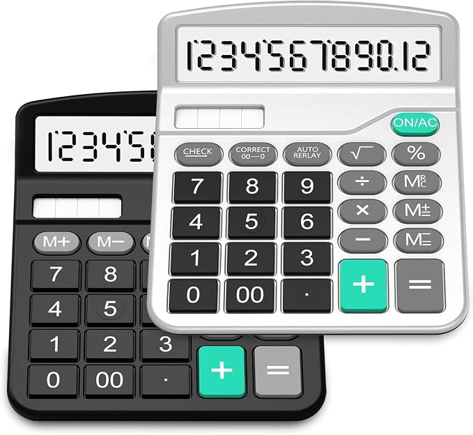 Calculator, Splaks 2 Pack Standard Functional Desktop Calculators Solar and AA