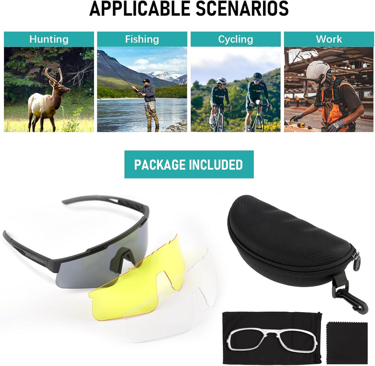 Skiennix Tactical Eyewear - Anti-Fog Sports Glasses with 3 Interchangeable Lenses & UV400 Protection