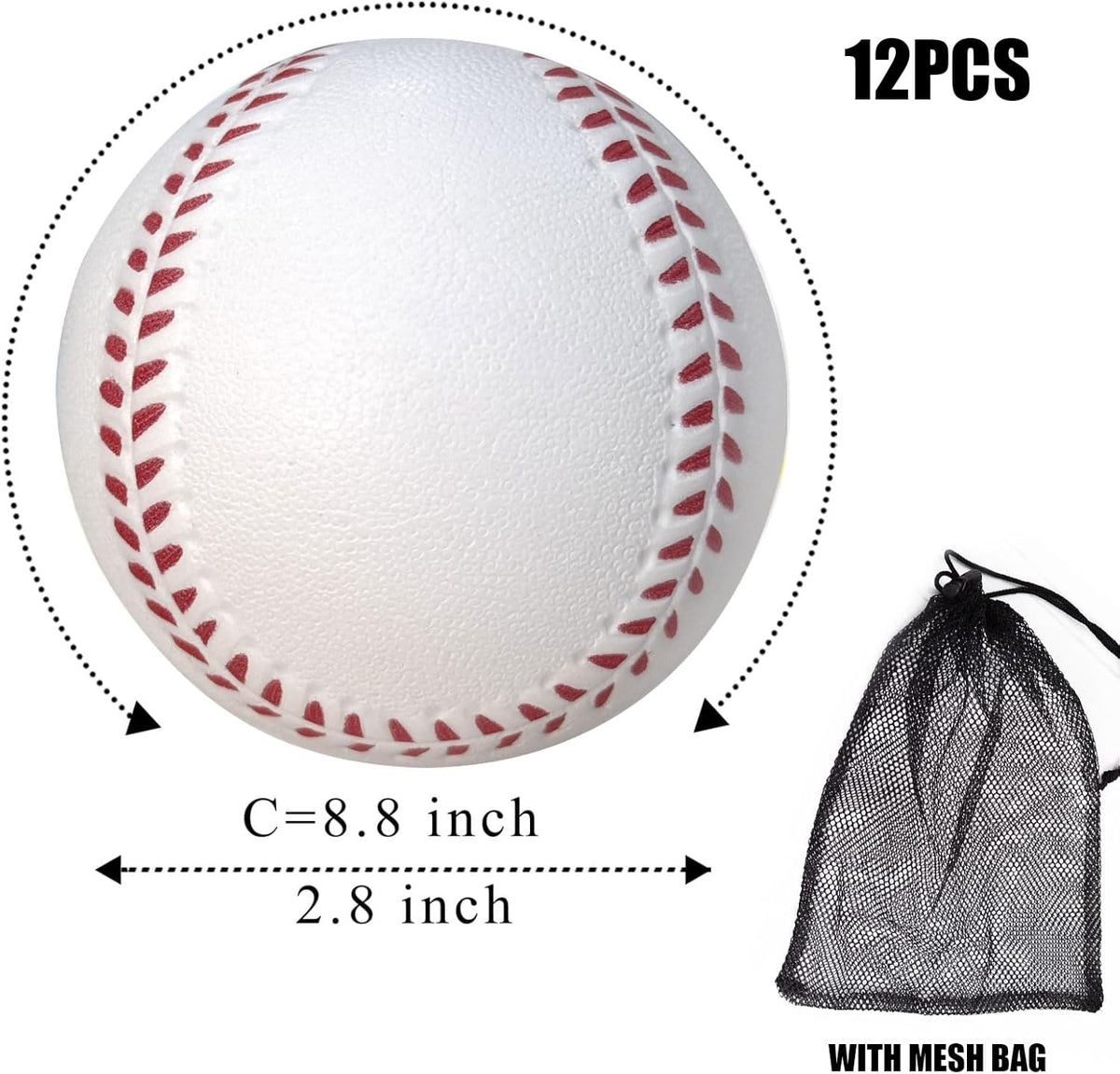 Skiennix Foam Baseballs - 12 Pack Soft Training Balls with Mesh Bag for Indoor/Outdoor Use - White