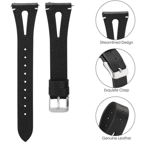 Lamshaw DR03, DR05, DR06 Smart Watches Bands, Quick Release Slim Vintage Leather Strap Replacement Compatible with Yoever, KIBFLE, TOOBUR, DR03, DR05, DR06 Smart Watches (Black, 18mm size band)