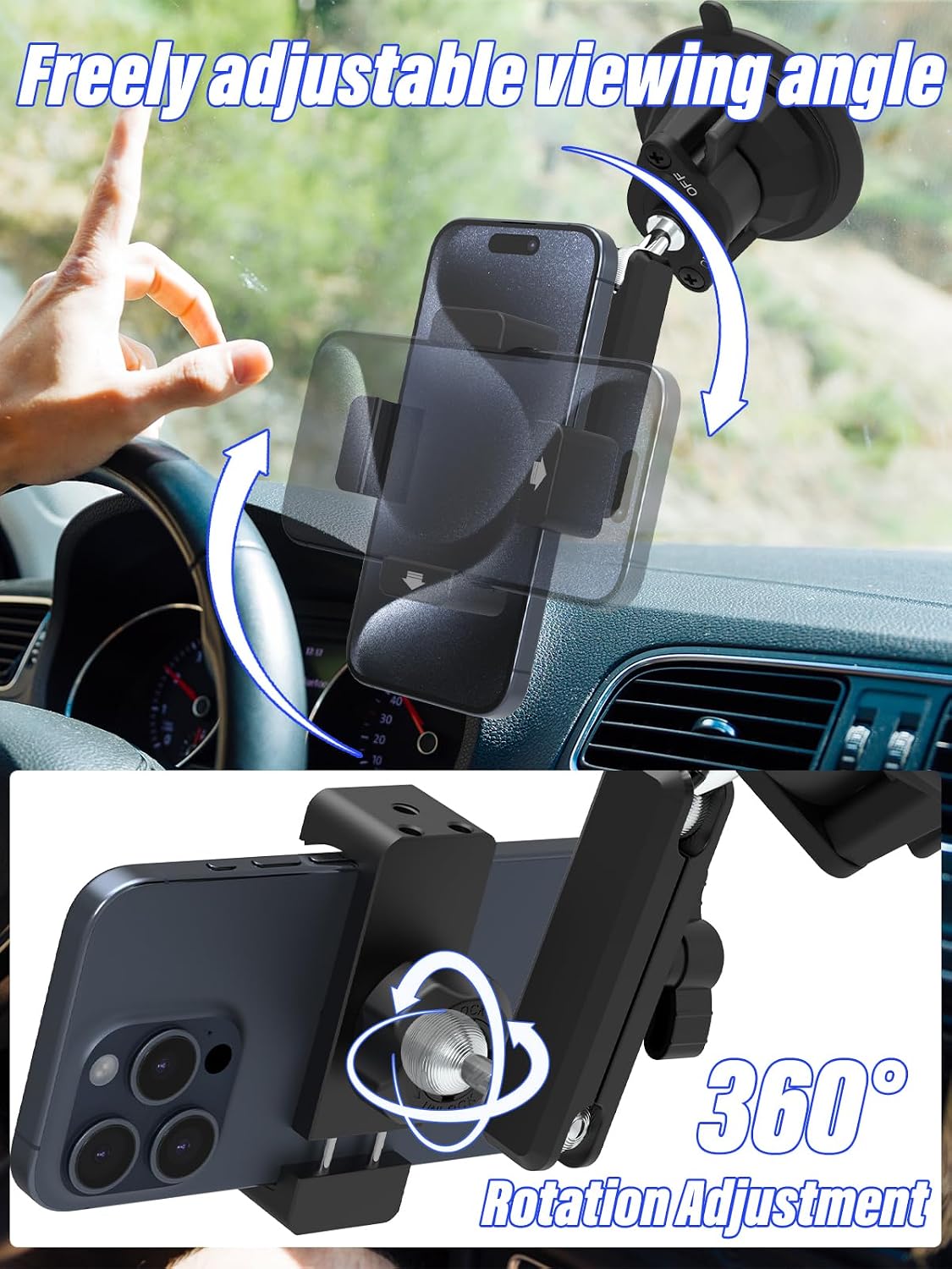 Suction Cup Car Phone Holder, Metal Phone Mount for Car Windshield
