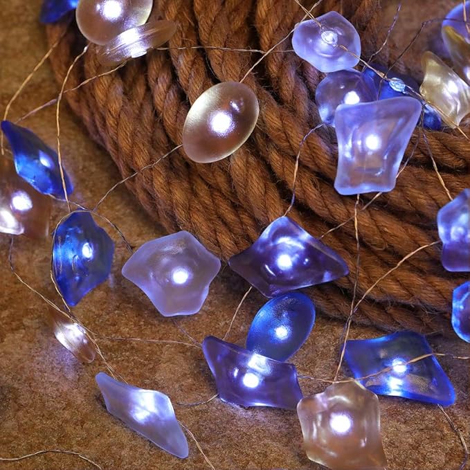 Sea Glass String Lights, Beach Theme Decorative Lights 19 Ft 40 LED USB Plug-in with Remote and Timer for Indoor Outdoor Tent Wedding Nursery Bedroom Party Birthday