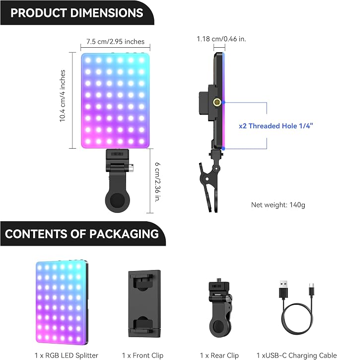 ENEGON RGB Selfie Light, 360° Full Color RGB Video Light