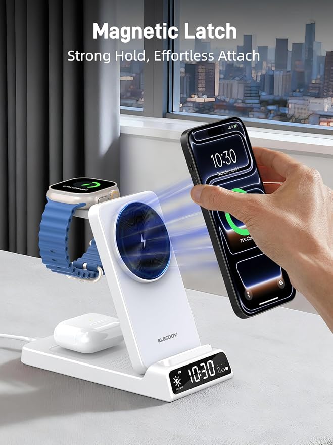 3 in 1 Charging Station for Apple, ELECDOV Magnetic Charger for iPhone