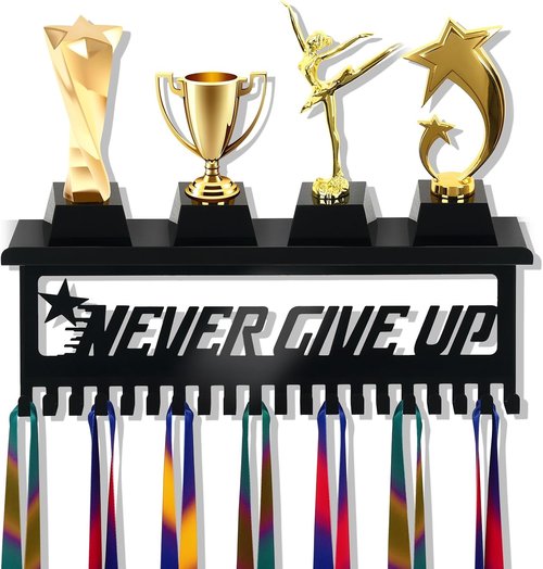 Bnesi Black Metal Medal Holder | Adjustable Trophy Wall Frame - Foldable Organizer for Medals