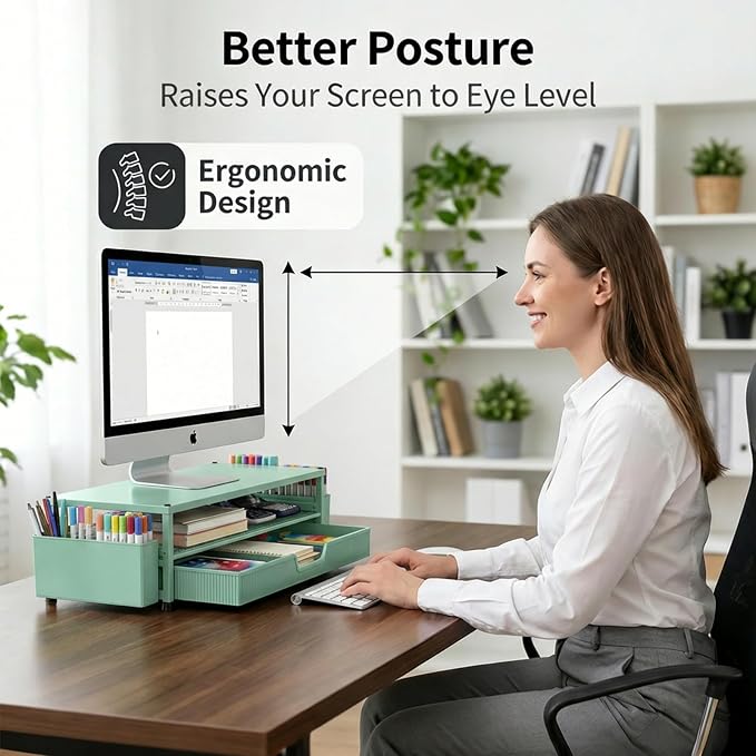 ECOLOVI Desk Organizer and Accessories, 2-Tier Computer Monitor Stand Rise