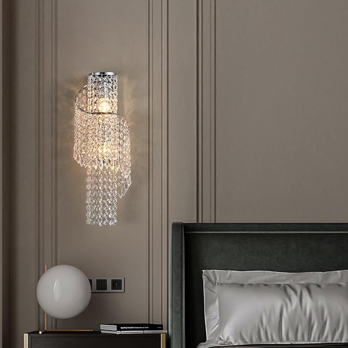 K9 Crystal Chrome Wall Sconces, Adjustable 3-Color LED Wall Light, FixtureVanity Wall Mount Lamps for Living Room Bedroom Bathroom Bedside Hallway Stairway
