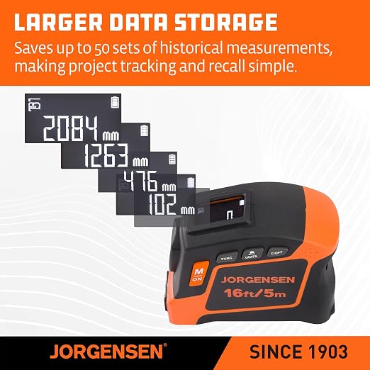 JORGENSEN Digital Tape Measure, 16Ft Rechargeable Digital Measuring Tape