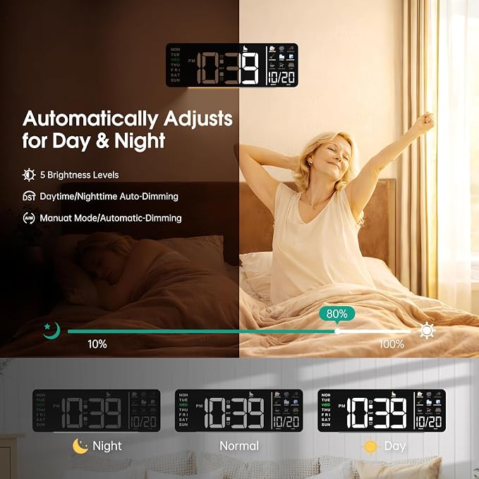 Hoifen Clock with Day and Date for Seniors, Remote Control, Night Light