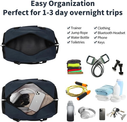 Apenze Small Gym Bag - 18-Inch Navy Blue Carry-On Duffel for Weekend Travel