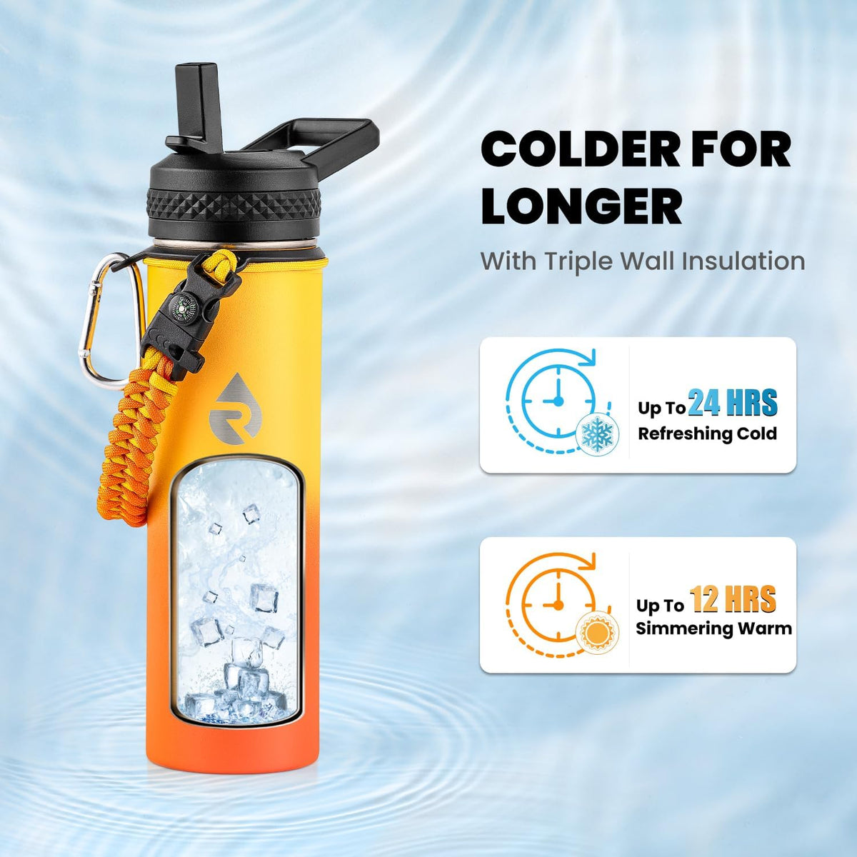 RAYMYLO Insulated Water Bottle - 20 oz Triple Wall Vacuum Stainless Steel | Keeps Drinks Cold for 24Hrs, Hot for 12Hrs