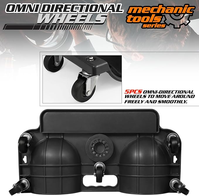 M-AUTO Rolling Knee Creeper Durable Knee Pads with Full 360 Degree Turn Casters and Tool Tray, Garage Kneeling Pads on Swivel Castors for Home Workshop Auto Repairing Maintaining, Black