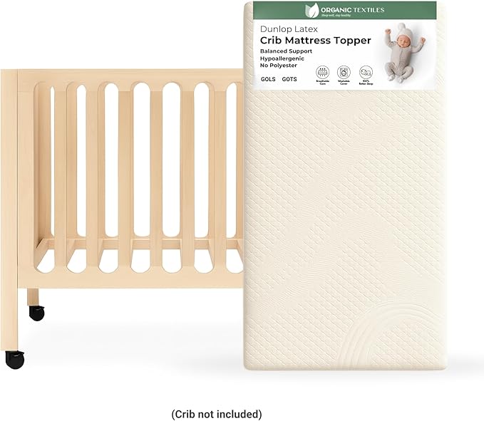 ORGANIC TEXTILES Organic Baby Mattress Topper with Organic Cotton Removable Cover - GOLS/GOTS Certified - Breathable - 2" MiniCrib (38"x24")
