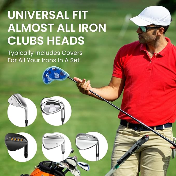 Golf Club Covers Iron Value 12 Pack Stylish Synthetic Leather Headcover, Embroidery Numbers Head Covers Universal Protector Fit Main Iron Wedge Clubs, Accessories Travel for Men Women