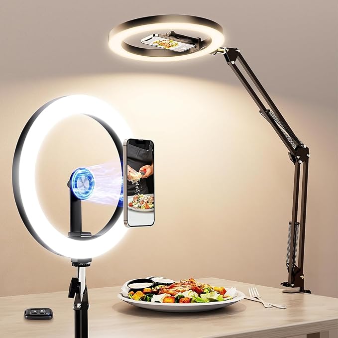 Ring Light with Stand with Magnetic Phone Holder, Overhead Phone Mount