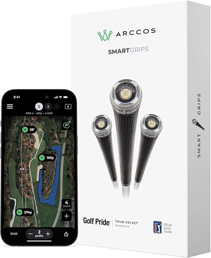 Arccos Golf Pride MCC & Tour Velvet Smart Grips: Golf's #1 Game Tracking Platform, Automatic Shot Tracking, A.I. Powered GPS Rangefinder, Strokes Gained Analytics & Smart Club Distances