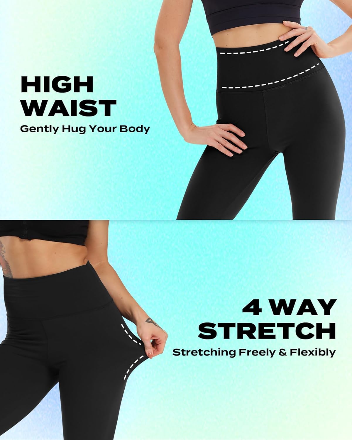 TNNZEET Capri Leggings for Women - High Waisted Tummy Control Black Yoga Pants with Pockets