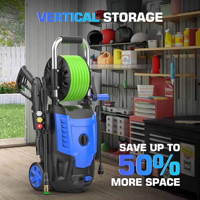 4800 PSI Electric Pressure Washer- 4.0 GPM High Power Washer with 33FT Hose Reel, 4 Spray Tips and Soap Bottle for Car Washing, Fence Cleaning, Patio Maintenance（Upgraded）(Blue)