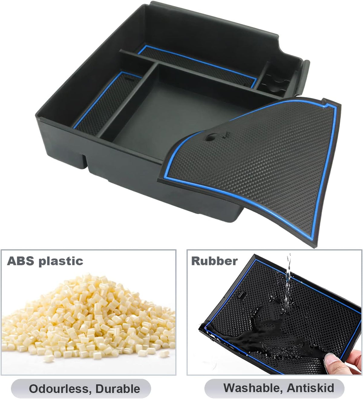 SKTU for 2022-2026 2027 Kia Carnival Center Console Organizer 2022-2025 2026 2027 Carnival Accessories Insert ABS Materials Tray 2024 2025 2026 2027 Carnival Console Tray with Coin and USB Hole (Blue)