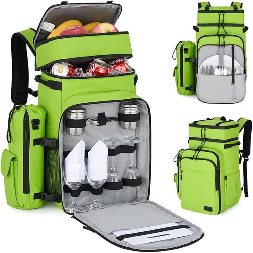 Hanke Backpack Cooler - Portable Soft Cooler for 40 Cans | Water-Resistant Insulated Picnic Backpack in Green