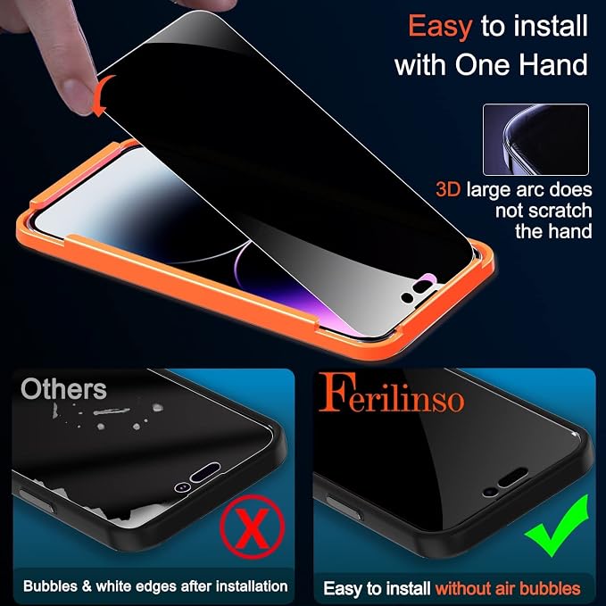 Ferilinso 3 Pack for Apple iPhone 14 Pro Max Privacy Screen Protector Tempered