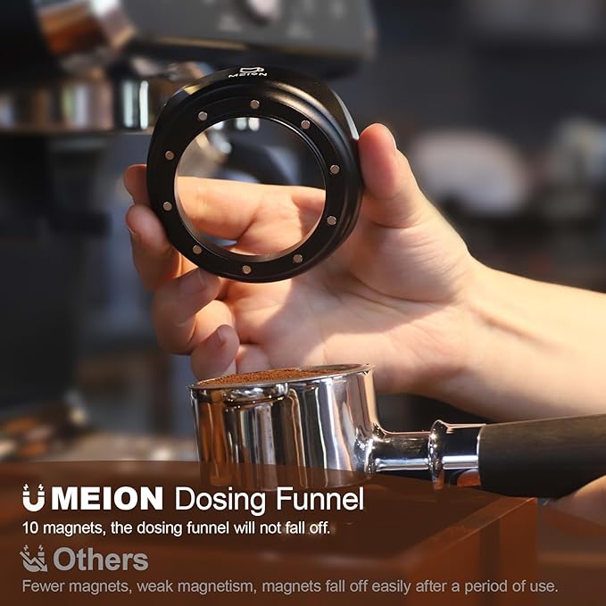MEION Espresso Dosing Funnel and Puck Screen Set, Magnetic Coffee Funnel, Reusable Espresso Puck Screen, Espresso Tools Espresso Accessories (Black, 58mm)