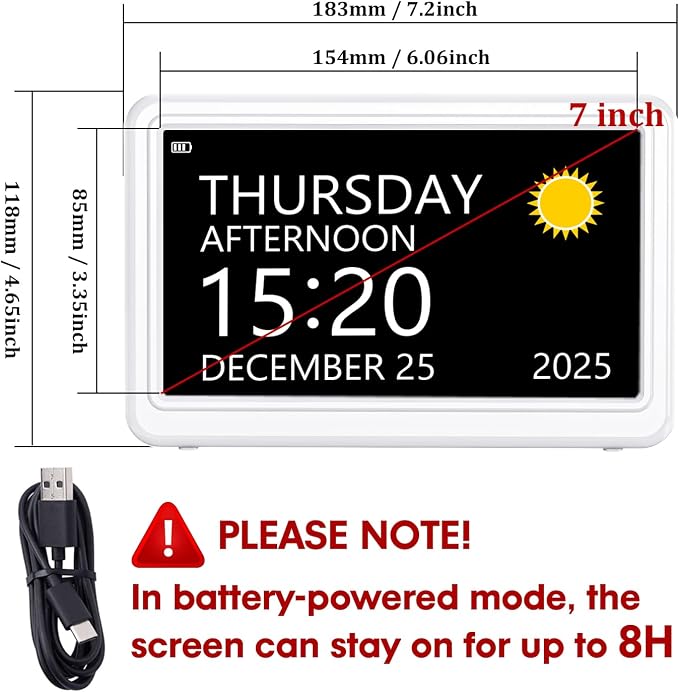 Digital Clock with Date and Day of Week, Dementia Clocks Battery Operated Alarm