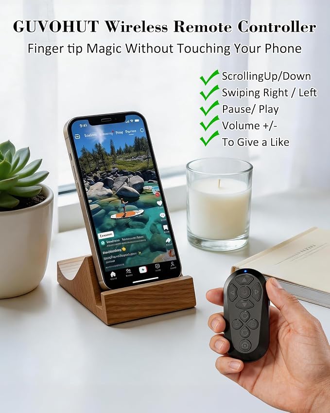 Bluetooth Remote Controller for TikTok Scrolling/Camera/Video Recording/Kindle