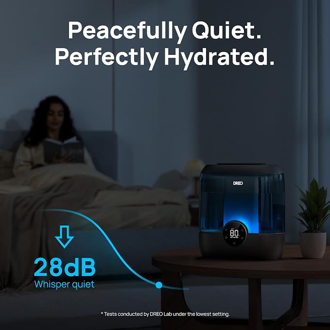 DREO Smart Humidifiers for Bedroom, 6L Top Fill Supersized Cool Mist Humidifier for Large Room, 60 Hour Runtime, Quiet Ultrasonic Humidifier for Plants, Indoor, Home, Night Light, Black