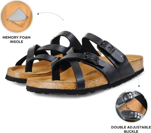 AEROTHOTIC Recovery Slides - Comfortable Memory Foam Cork Footbed | Adjustable Buckle Straps for Women