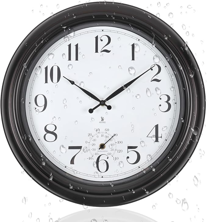 Atomic Outdoor Wall Clock 18 Inch Sealed Outdoor Waterproof Clock