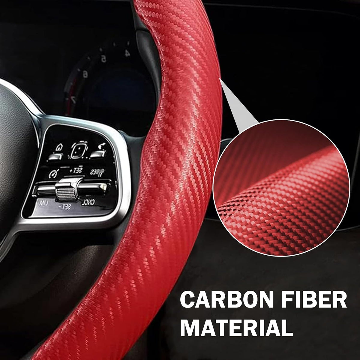Carbon Fiber Steering Wheel Cover 3pcs Grip 15 inch Universal Red