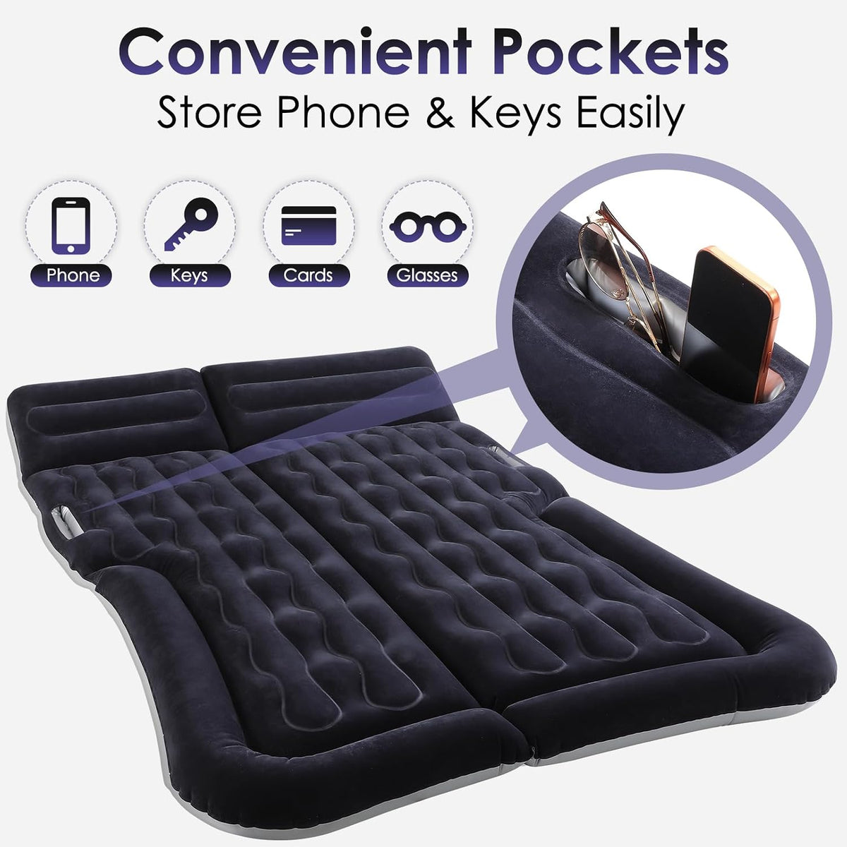 Eooqi Inflatable Car Air Mattress for SUV, Sedan, Truck & Minivan, Back Seat Car Bed for Car Camping & Travel, Portable Mattress with earplugs, Window Screens, Eye Mask & Storage Bags
