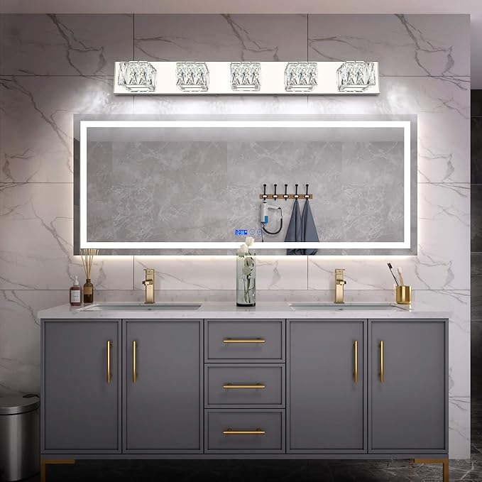 ZUZITO Modern Vanity Lights for Bathroom - Crystal 5 Light Bathroom Vanity Lights - Chrome LED Bath Lighting Fixtures