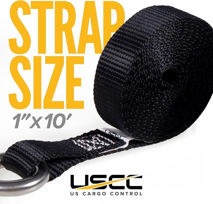 US Cargo Control Stainless Steel Ratchet Strap with Carabiner Hooks, 1" X 10', 500 LBS Break Strength, Marine Tie Down Straps for Boats, ATVs, Trees, Camping, Snow & Saltwater Applications