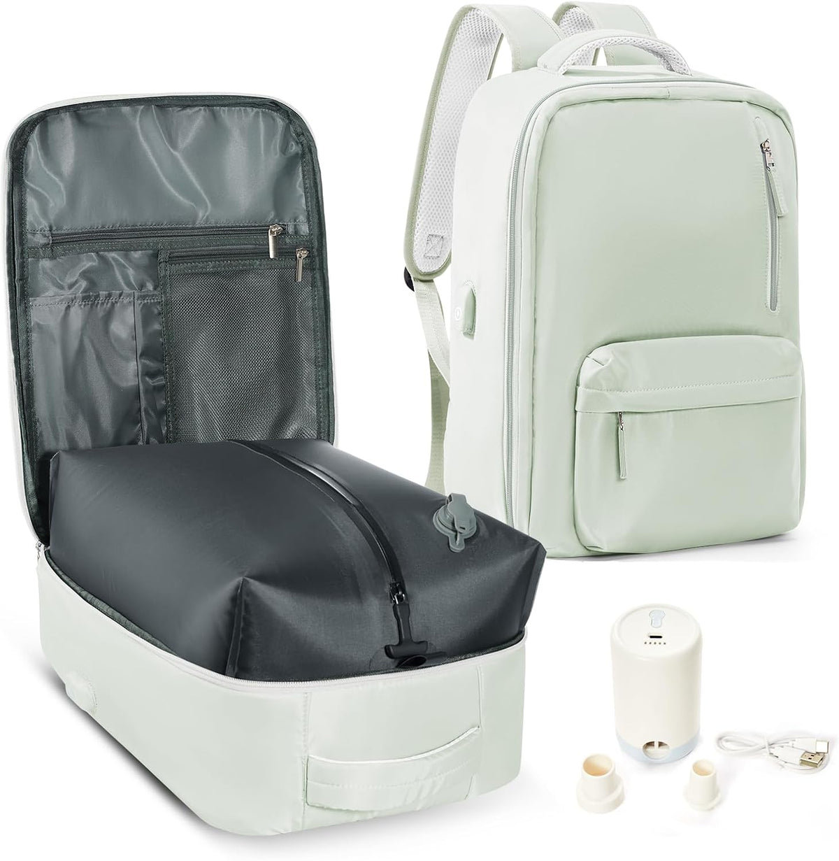 Vacuum Seal Backpack for Travel with Air Pump Vacpack Carry on Flight Approved Compression Daypack Laptop Space Saver Bags Storage with Vacuum System 18x14x8 inches Travel Bag Women MintGreen