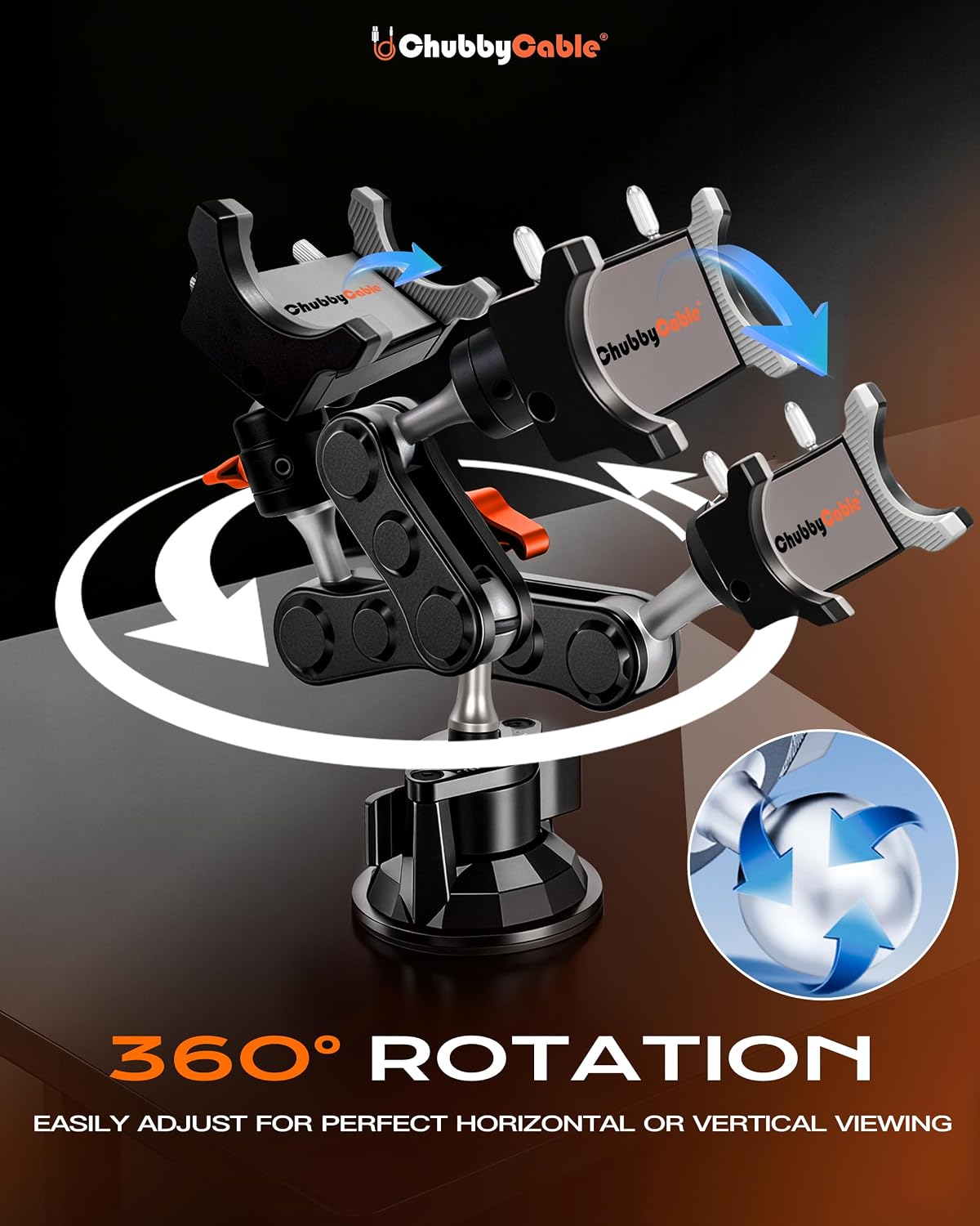 ChubbyGrip Car Phone Holder with Suction Cup and Clamp Head