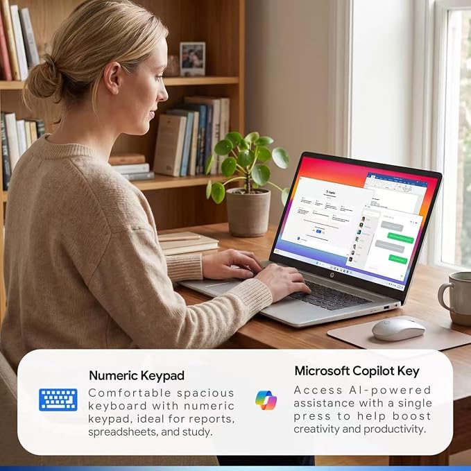 HP 17.3" FHD Thin & Lightweight Business Laptop · New Edition · Intel Core i7-1355U · 32GB RAM · 1TB SSD + 512GB SD Card for Expanded Storage · Windows 11 Pro · Wi-Fi 6 · Copilot Key · Silver