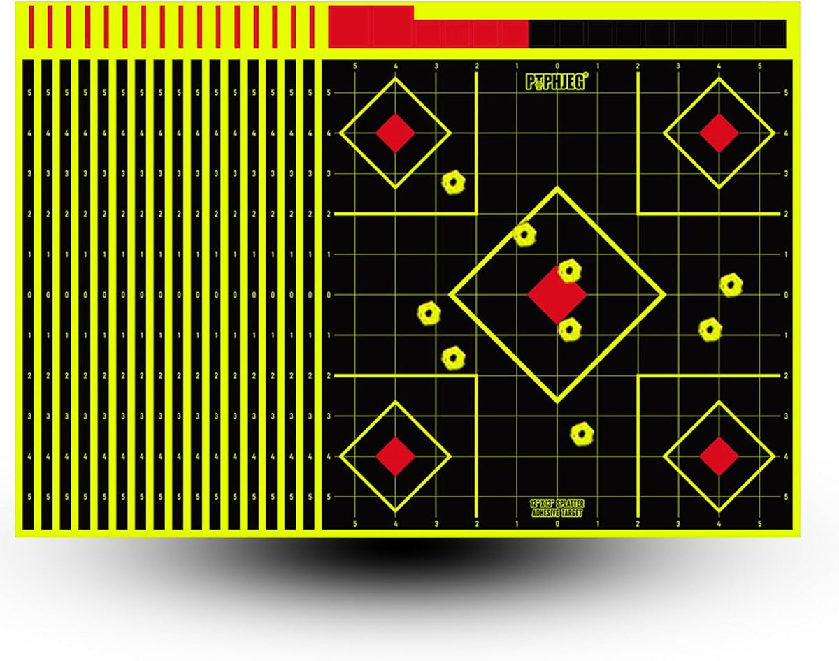 Splatter Adhesive Shooting Target Stickers by [Brand Name] - Fluorescent Yellow, 12x13 Inch, Ideal for Handguns & Rifles (10/25/50 Pack)