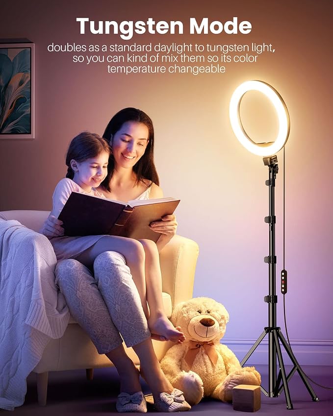 Weilisi 12'' Ring Light with Stand 72'' Tall & 2 Phone Holders, 38 Color Modes