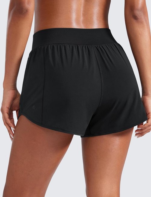 CRZ YOGA Mid Flat Waisted Running Shorts for Women 3" - Mesh Liner Quick Dry for Workout Sport Athletic with Zipper Pocket