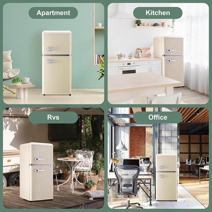 Mini Fridge with Freezer, 3.2 Cu.Ft Retro Double Door Refrigerator with 7 Level Thermostat, Adjustable Removable Glass Shelves for Bedroom Office Apartment Dorm Bar (CREAM, 3.2 Cu.Ft.)
