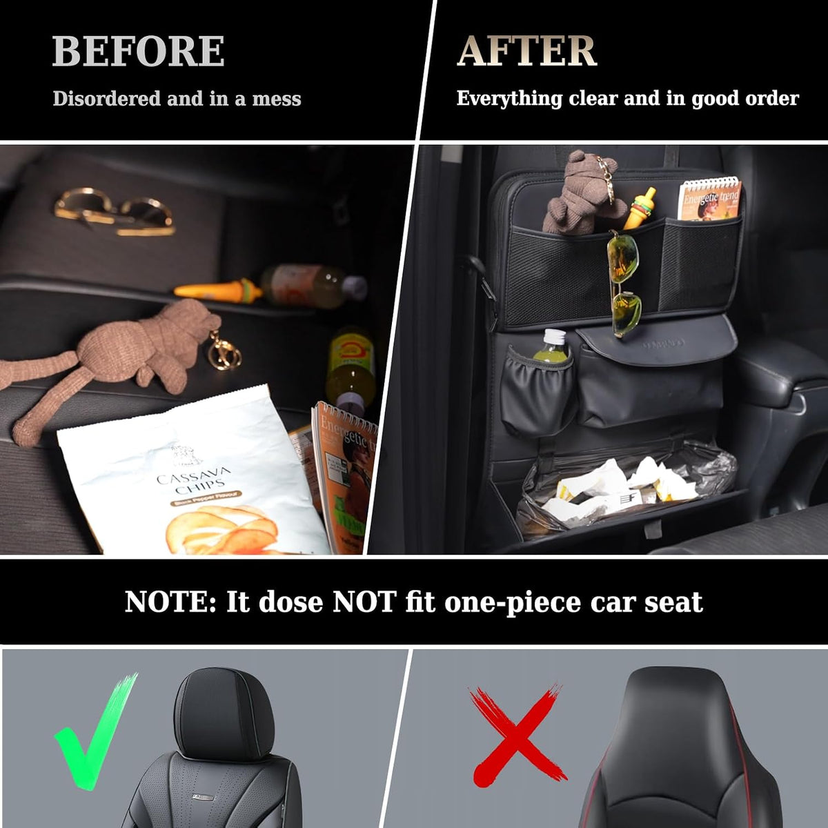 Coverado Backseat Car Organizer, Nappa Leather Car Seat Organizer with Touch Screen Tablet Holder, Foldable Food Tray, Kick Mats Protector, Multi Car Storage Accessories, Garbage Bag Holder-1 Pack