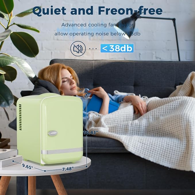Antarctic Star 4L/6 Cans Compact Refrigerator,Portable Mini Fridge Skin Care,Cooler and Warmer for Bedroom,Car,Office & Dorm, Small Cooler for Cosmetics/Beverage/Food,GREEN